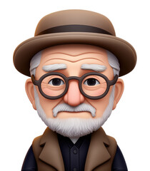 Wall Mural - Memoji sad european grandfather on transparent background. PNG. Emoji, ai