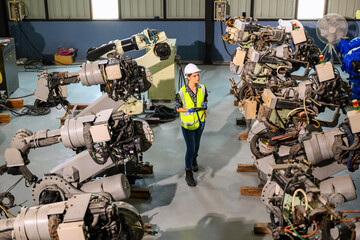 Wall Mural - Business owner engineer managing and checking work at factory