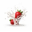 strawberry in milk splash on white background, strawberry in milk mockup, yogurt packaging mockup