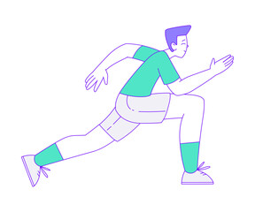 Sticker - Happy Man Character Running Sport Marathon Vector Illustration