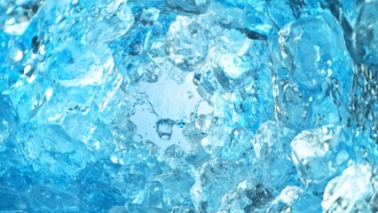 Poster - Texture of splashing water with ice cubes, tunnel shape.