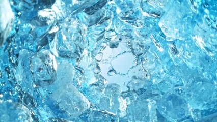 Poster - Texture of splashing water with ice cubes, tunnel shape.