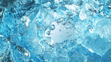 Poster - Texture of splashing water with ice cubes, tunnel shape.