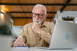 © Miljan Živković - One senior caucasian man work on laptop use computer at home