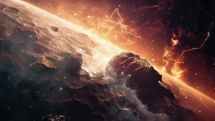 fire planet. galaxy and nebula. abstract flyby space background. endless universe with stars and gal
