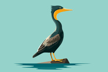 Hand-drawn Cartoon Cormorant Flat Art Illustrations In Minimalist Vector Style