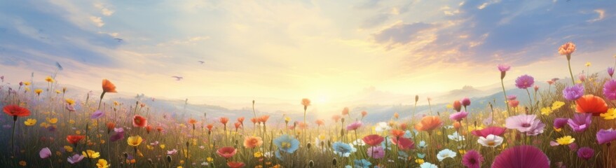 Wall Mural - summer field with flowers. illustration ai generative.