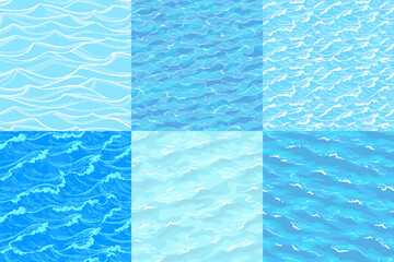 Sea waves seamless pattern collection.