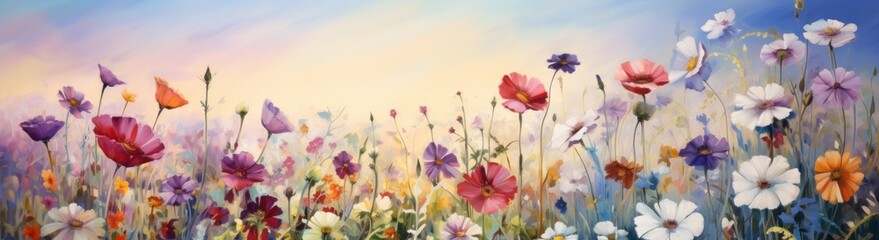 Wall Mural - summer field with flowers. illustration ai generative.