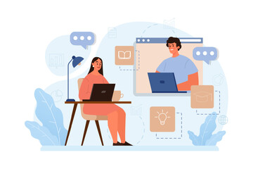 Poster - online education. character study remotely using internet, online