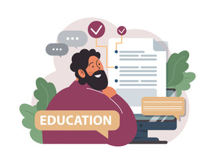 Poster - online education. character study remotely using internet, online