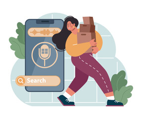 Poster - voice search. artificial intelligence virtual assistant. character