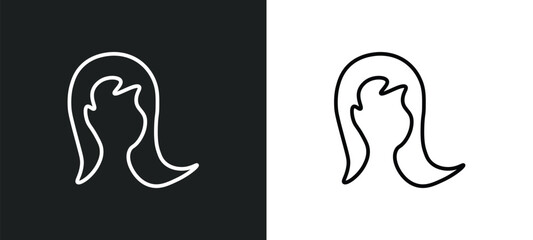 Poster - female long hair line icon in white and black colors. female long hair flat vector icon from female long hair collection for web, mobile apps and ui.