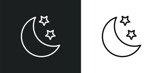 Poster - night line icon in white and black colors. night flat vector icon from night collection for web, mob