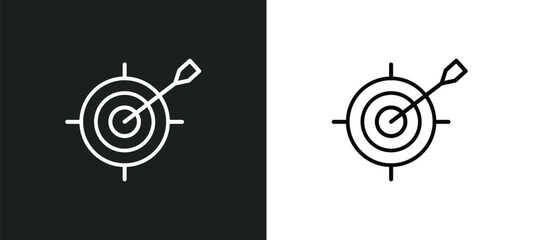 Poster - dart board game line icon in white and black colors. dart board game flat vector icon from dart boar