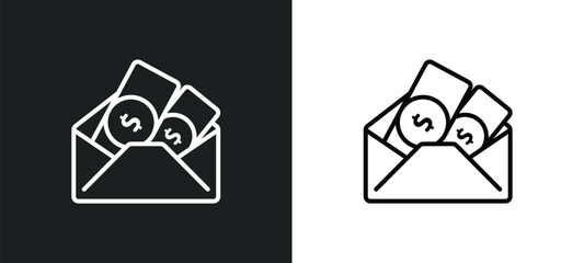 Poster - dollars in a mail line icon in white and black colors. dollars in a mail flat vector icon from dollars a mail collection for web, mobile apps and ui.