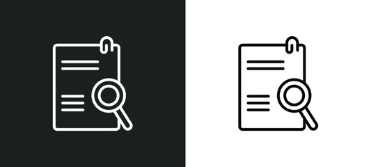 Poster - search file line icon in white and black colors. search file flat vector icon from search file collection for web, mobile apps and ui.