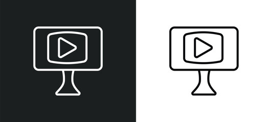 Poster - video in browser line icon in white and black colors. video in browser flat vector icon from video browser collection for web, mobile apps and ui.