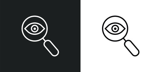 Poster - detective search line icon in white and black colors. detective search flat vector icon from detective search collection for web, mobile apps and ui.
