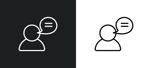 Poster - user with speech bubble line icon in white and black colors. user with speech bubble flat vector icon from user with speech bubble collection for web, mobile apps and ui.