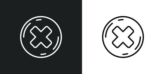 Poster - round delete button line icon in white and black colors. round delete button flat vector icon from round delete button collection for web, mobile apps and ui.