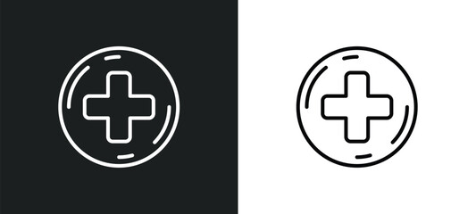 Poster - round add button line icon in white and black colors. round add button flat vector icon from round add button collection for web, mobile apps and ui.