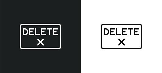Poster - delete button line icon in white and black colors. delete button flat vector icon from delete button collection for web, mobile apps and ui.