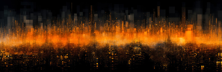 Wall Mural - abstract design flames of an orange fire on a black background, pixelated landscapes, grid-based, mi