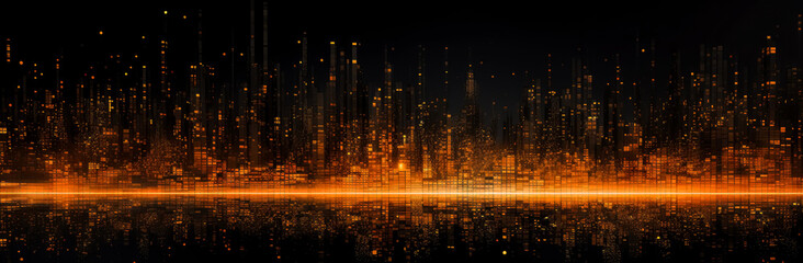 Wall Mural - abstract design flames of an orange fire on a black background, pixelated landscapes, grid-based, mi