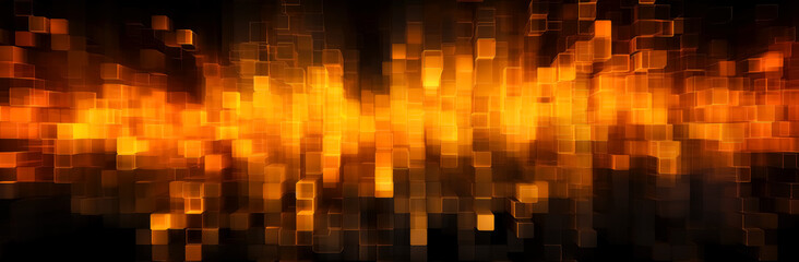 Wall Mural - abstract design flames of an orange fire on a black background, pixelated landscapes, grid-based, mi