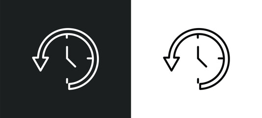 Wall Mural - circular arrow clock line icon in white and black colors. circular arrow clock flat vector icon from circular arrow clock collection for web, mobile apps and ui.