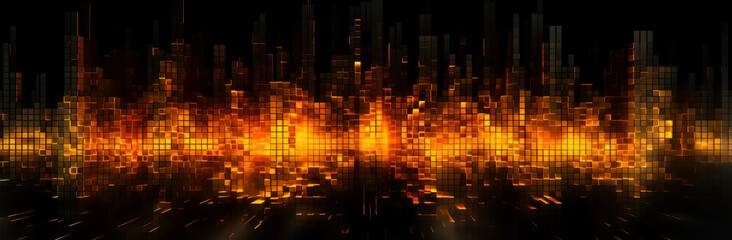 Wall Mural - abstract design flames of an orange fire on a black background, pixelated landscapes, grid-based, mi