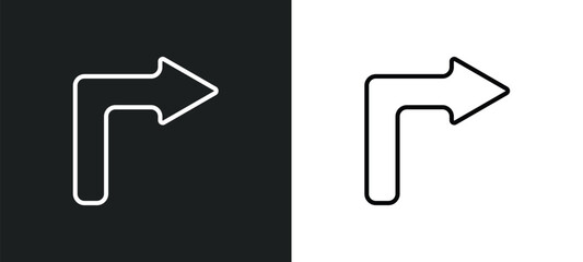 Canvas Print - right turn line icon in white and black colors. right turn flat vector icon from right turn collection for web, mobile apps and ui.