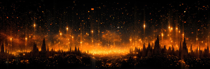 Wall Mural - abstract design flames of an orange fire on a black background, pixelated landscapes, grid-based, mi