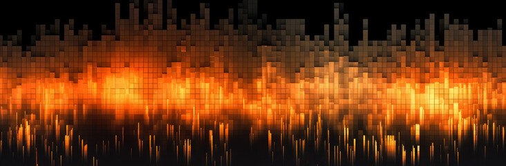 Wall Mural - abstract design flames of an orange fire on a black background, pixelated landscapes, grid-based, mi