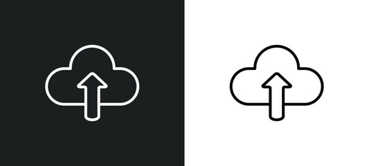 Poster - cloud upload line icon in white and black colors. cloud upload flat vector icon from cloud upload collection for web, mobile apps and ui.