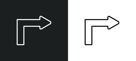 Poster - turn right arrow line icon in white and black colors. turn right arrow flat vector icon from turn right arrow collection for web, mobile apps and ui.