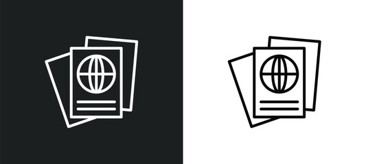 passport line icon in white and black colors. passport flat vector icon from passport collection for web, mobile apps and ui.