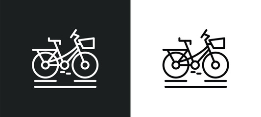 Poster - bike with front basket line icon in white and black colors. bike with front basket flat vector icon 
