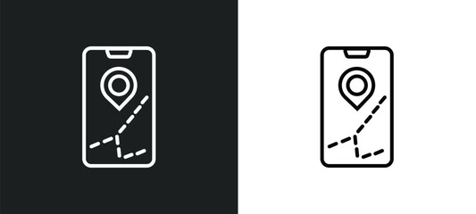 Wall Mural - mobile map line icon in white and black colors. mobile map flat vector icon from mobile map collection for web, apps and ui.