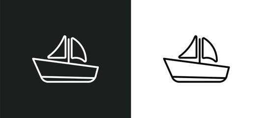 Poster - sailboat line icon in white and black colors. sailboat flat vector icon from sailboat collection for web, mobile apps and ui.