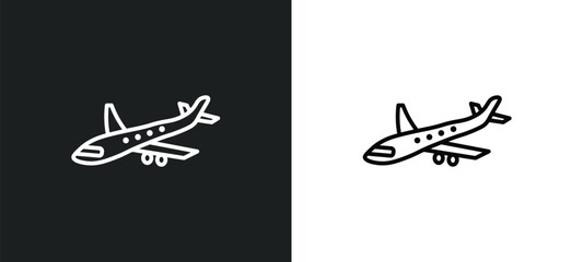 Poster - jumbo jet line icon in white and black colors. jumbo jet flat vector icon from jumbo jet collection for web, mobile apps and ui.