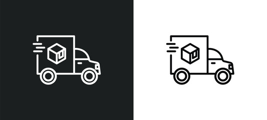 Poster - cargo truck line icon in white and black colors. cargo truck flat vector icon from cargo truck collection for web, mobile apps and ui.