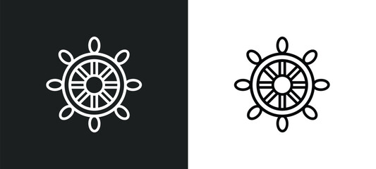 Poster - ship wheel line icon in white and black colors. ship wheel flat vector icon from ship wheel collection for web, mobile apps and ui.