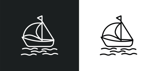 Poster - sail boat line icon in white and black colors. sail boat flat vector icon from sail boat collection for web, mobile apps and ui.