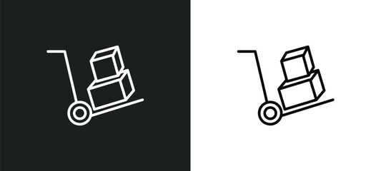 Poster - cart with boxes line icon in white and black colors. cart with boxes flat vector icon from cart with boxes collection for web, mobile apps and ui.