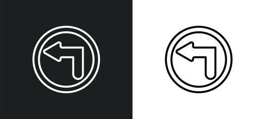 Canvas Print - turn left line icon in white and black colors. turn left flat vector icon from turn left collection for web, mobile apps and ui.