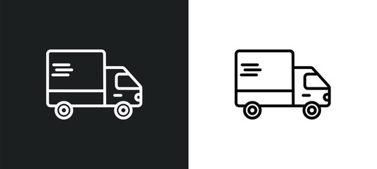 Poster - truck line icon in white and black colors. truck flat vector icon from truck collection for web, mobile apps and ui.