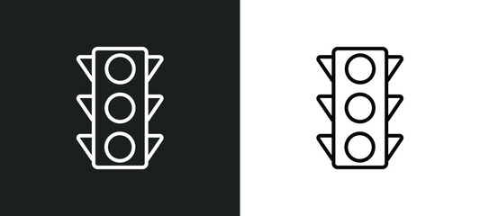 Poster - traffic lights line icon in white and black colors. traffic lights flat vector icon from traffic lights collection for web, mobile apps and ui.