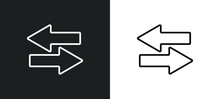 Two Ways Line Icon In White And Black Colors. Two Ways Flat Vector Icon From Two Ways Collection For Web, Mobile Apps And Ui.